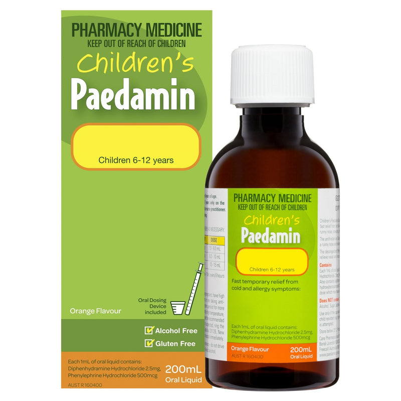 Children's Paedamin Decongestant & Antihistamine Oral Liquid Orange Flavour 200mL - Vital Pharmacy Supplies