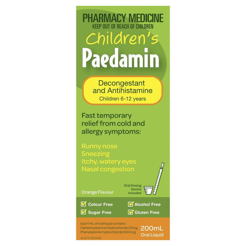 Children's Paedamin Decongestant & Antihistamine Oral Liquid Orange Flavour 200mL - Vital Pharmacy Supplies
