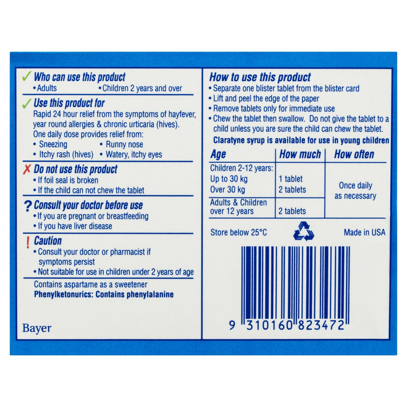 Claratyne Children's Hayfever & Allergy Relief Antihistamine Grape Flavoured Chewable Tablets 10 pack - Vital Pharmacy Supplies
