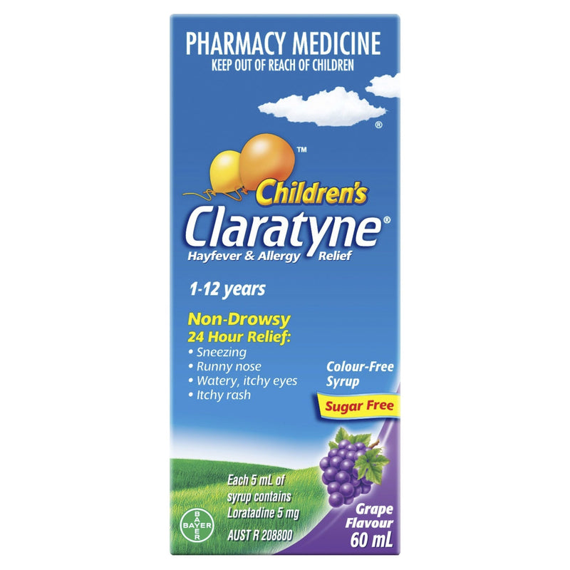 Claratyne Children's Hayfever & Allergy Relief Antihistamine Grape Flavoured Syrup 60ml - Vital Pharmacy Supplies