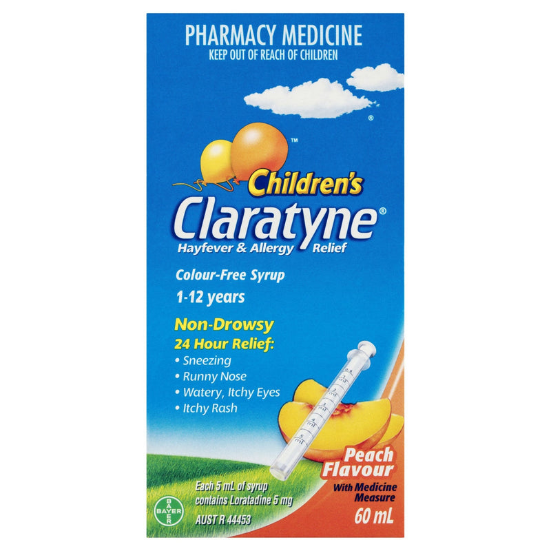 Claratyne Children's Hayfever & Allergy Relief Antihistamine Peach Flavoured Syrup 60ml - Vital Pharmacy Supplies