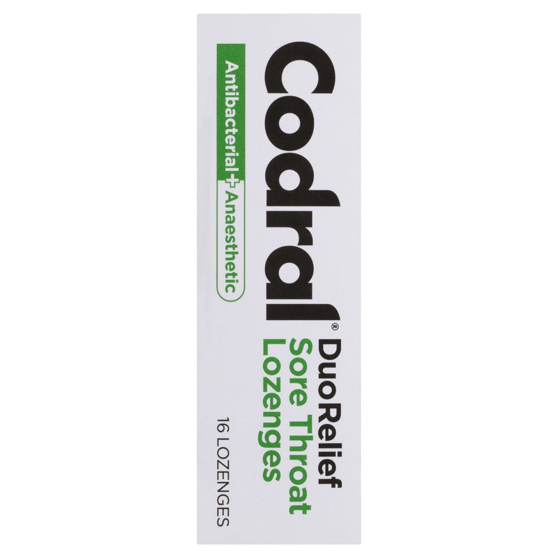 Codral Duo Relief Sore Throat Lozenges Antibacterial + Anaesthetic Lime & Lemon 16 Pack - Vital Pharmacy Supplies