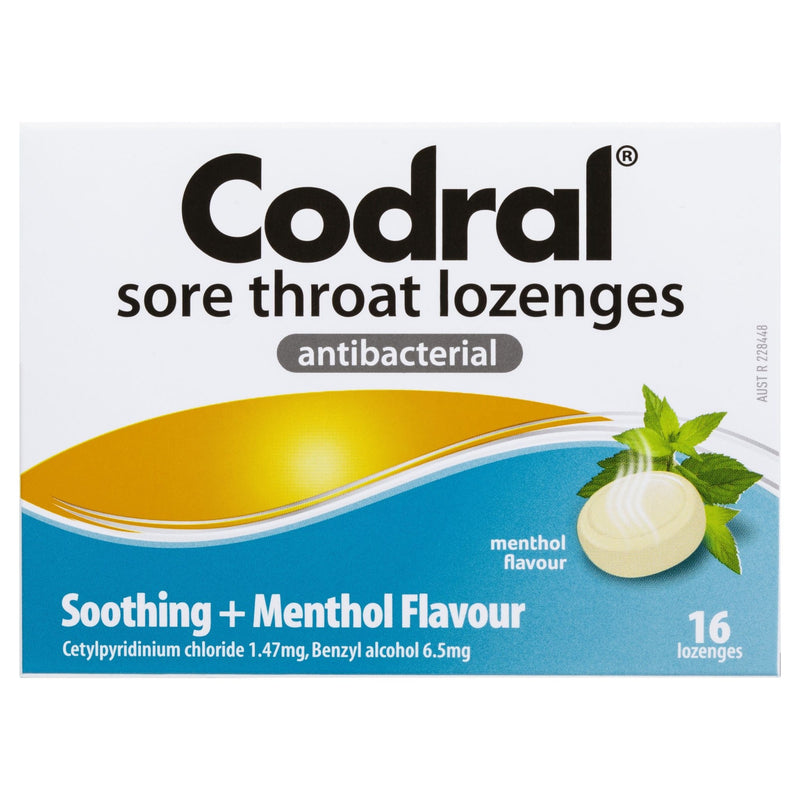 Codral Sore Throat Lozenges Antibacterial Menthol 16 Pack - Vital Pharmacy Supplies