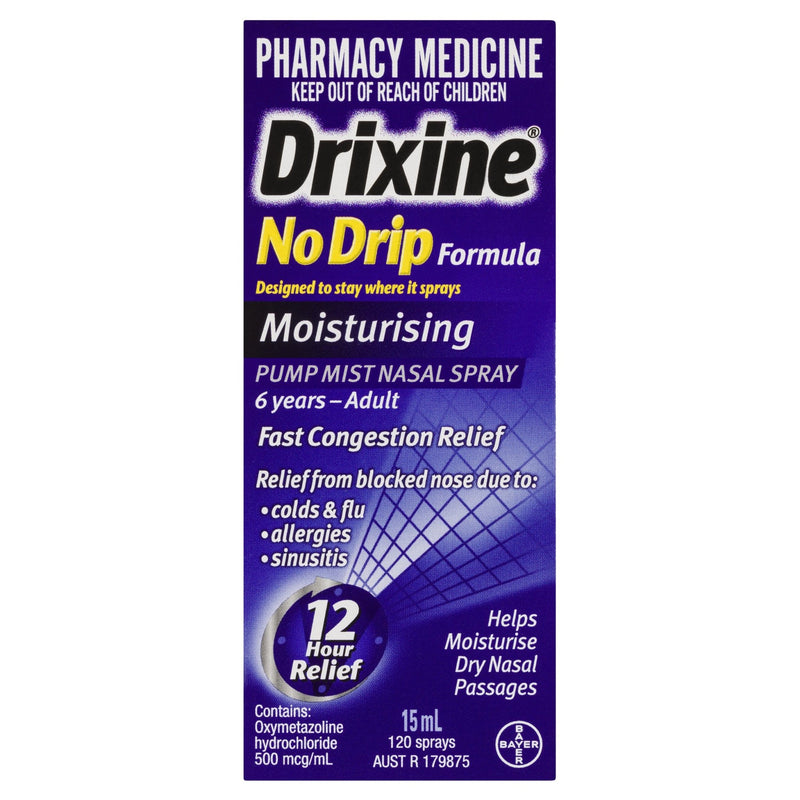 Drixine 12 Hour Relief No Drip Moisturising Nasal Spray 15mL - Vital Pharmacy Supplies