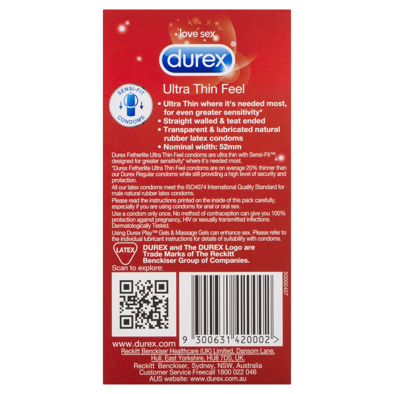 Durex Fetherlite Ultra Thin Feel Condoms 10 Pack - Vital Pharmacy Supplies