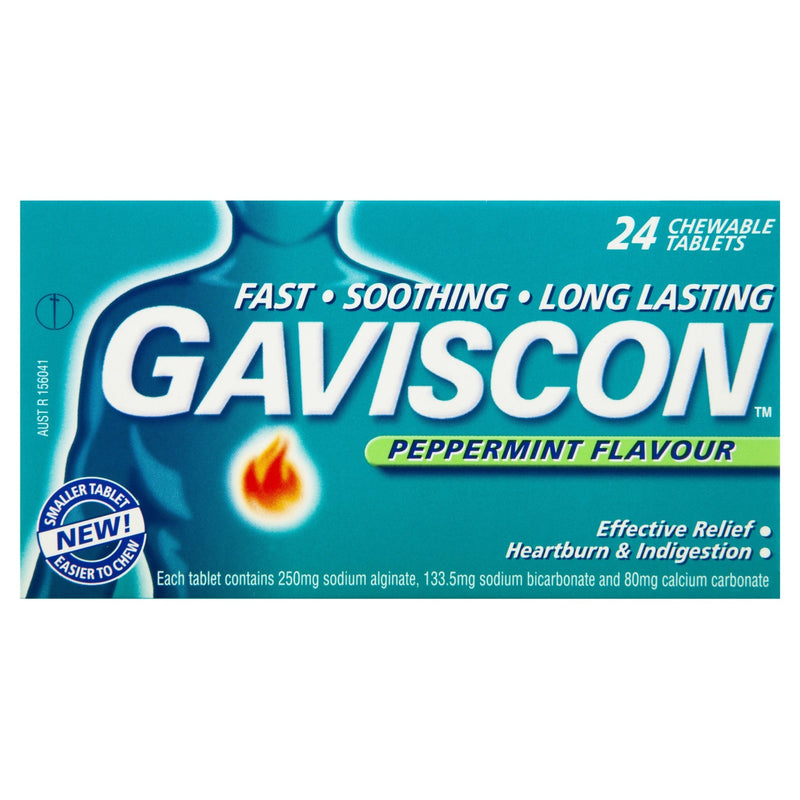 Gaviscon Chewable Tablets Peppermint Heartburn & Indigestion Relief 24 Pack - Vital Pharmacy Supplies