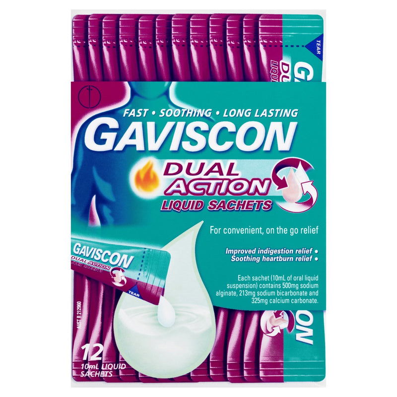 Gaviscon Dual Action Liquid Sachets for Heartburn & Indigestion Relief - Vital Pharmacy Supplies