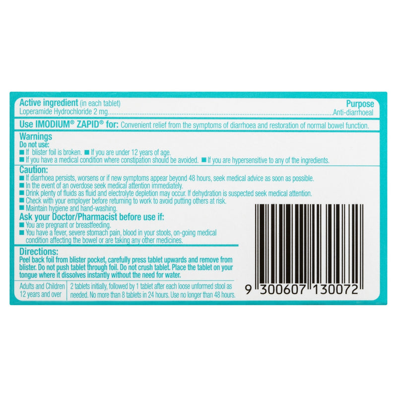 Imodium Zapid 2mg 12 Tablets - Vital Pharmacy Supplies