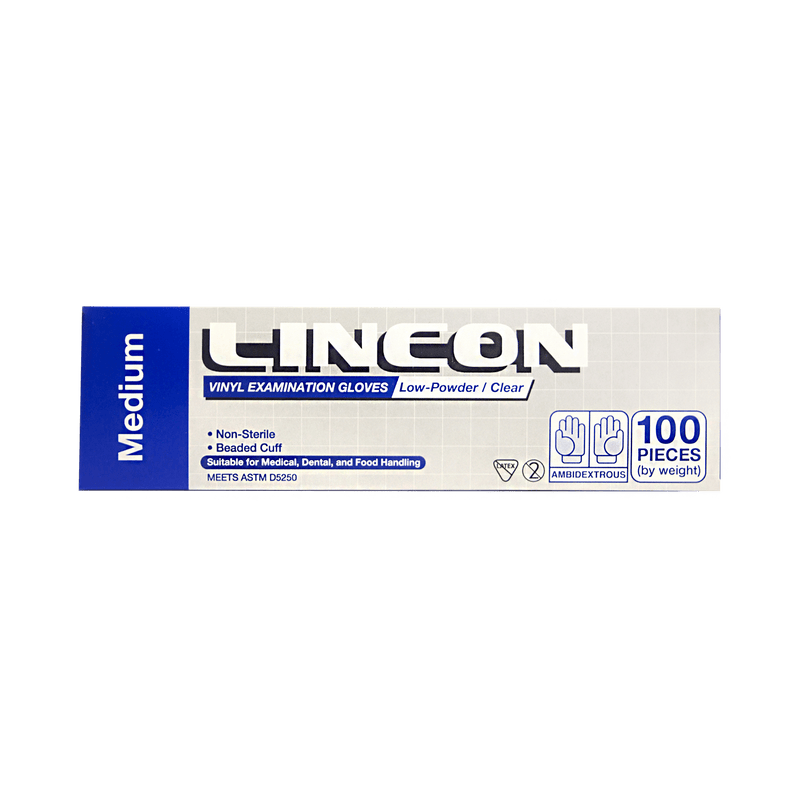 Lincon Vinyl Examination Gloves Medium 100s - Vital Pharmacy Supplies