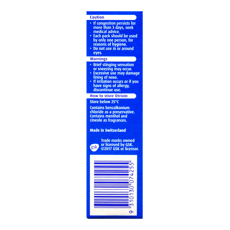 Otrivin Adult Menthol Nasal Spray 10mL - Vital Pharmacy Supplies