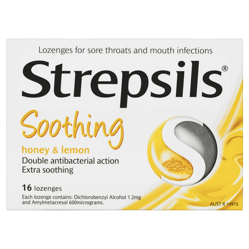 Strepsils Double Antibacterial Soothing Sore Throat Lozenges Honey and Lemon 16pk - Vital Pharmacy Supplies