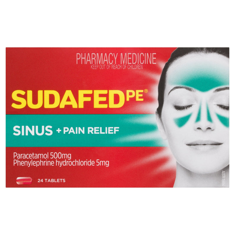SUDAFED PE Sinus + Pain Relief 24 Tablets - Vital Pharmacy Supplies