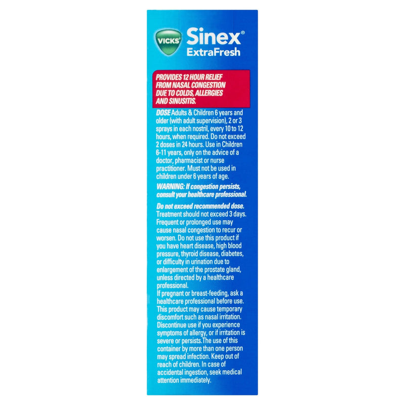 Vicks Sinex ExtraFresh Nasal Decongestant Nasal Spray 15mL - Vital Pharmacy Supplies