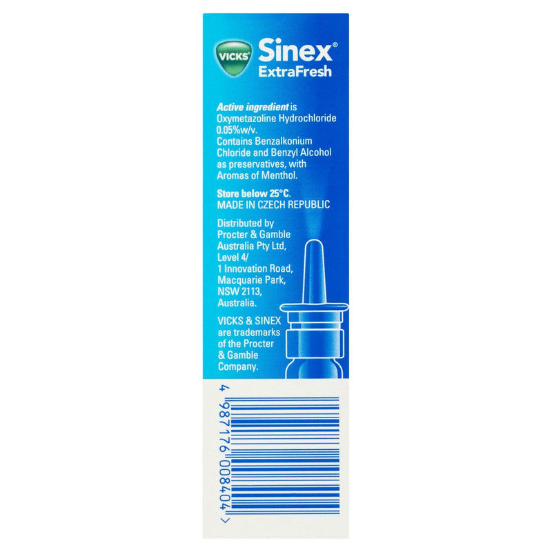 Vicks Sinex ExtraFresh Nasal Decongestant Nasal Spray 15mL - Vital Pharmacy Supplies