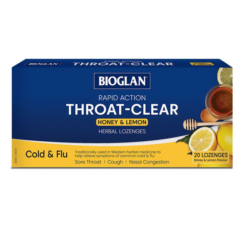 Bioglan Throat Clear Honey & Lemon 20 Lozenges - VITAL+ Pharmacy