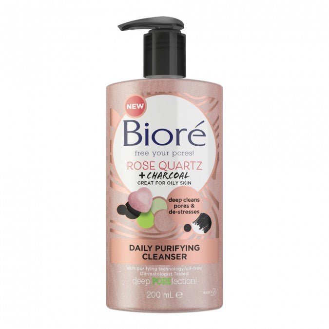 Biore Rose Quartz + Charcoal Daily Purifying Cleanser 200mL - VITAL+ Pharmacy