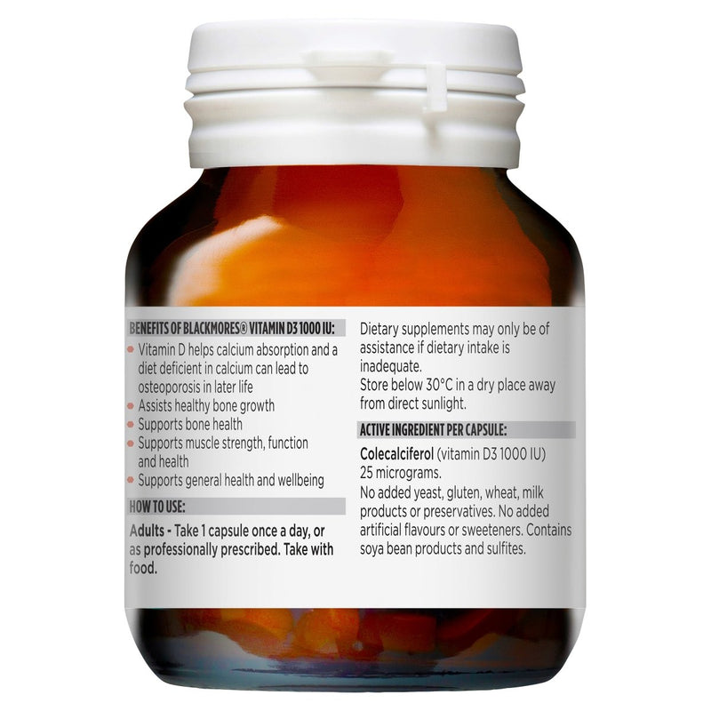 Blackmores Vitamin D3 1000 IU 60 capsules - VITAL+ Pharmacy