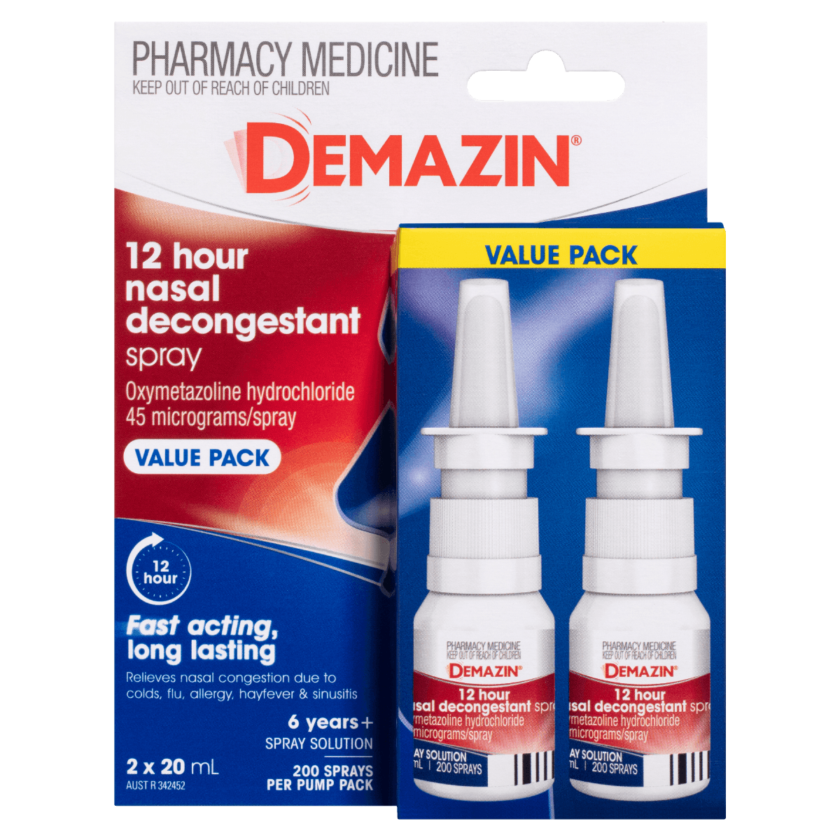 Demazin 12 Hour Nasal Decongestant Spray Value Pack 2 x 20mL