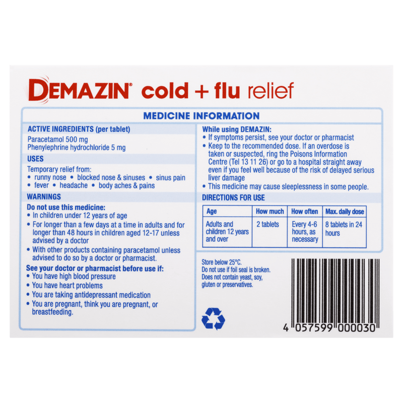 Demazin Cold & Flu Relief 24 Tablets - VITAL+ Pharmacy