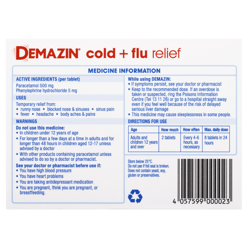 Demazin Cold & Flu Relief 48 Tablets - VITAL+ Pharmacy