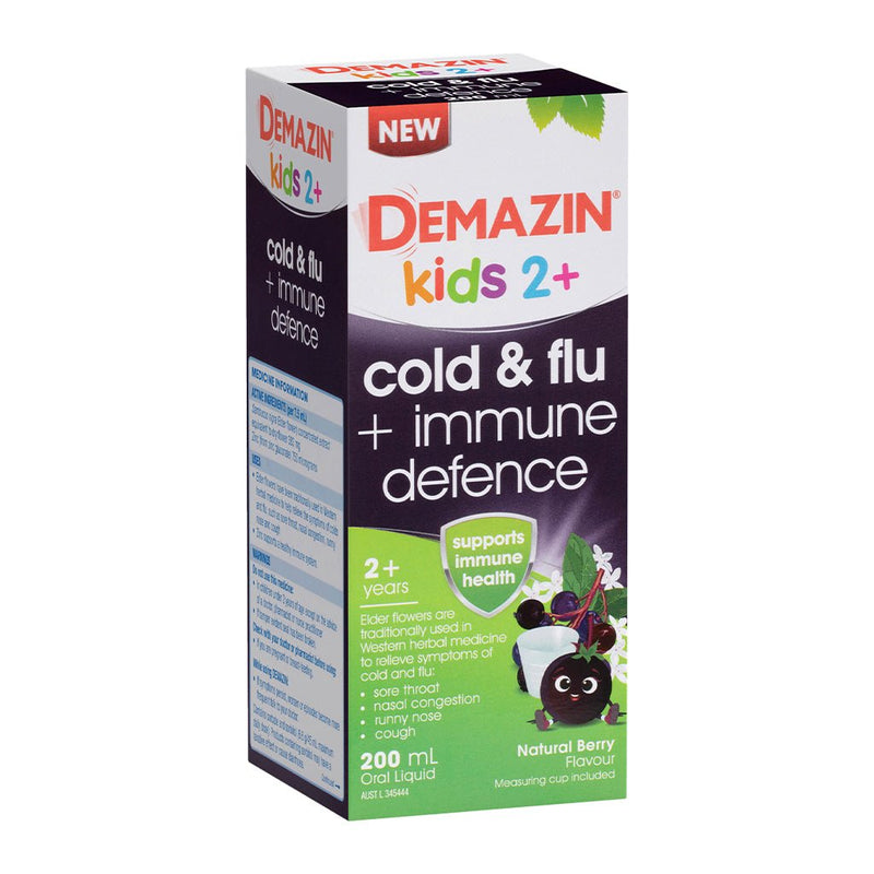 Demazin Kids 2+ Cold & Flu + Immune Defence Oral Liquid 200mL - VITAL+ Pharmacy