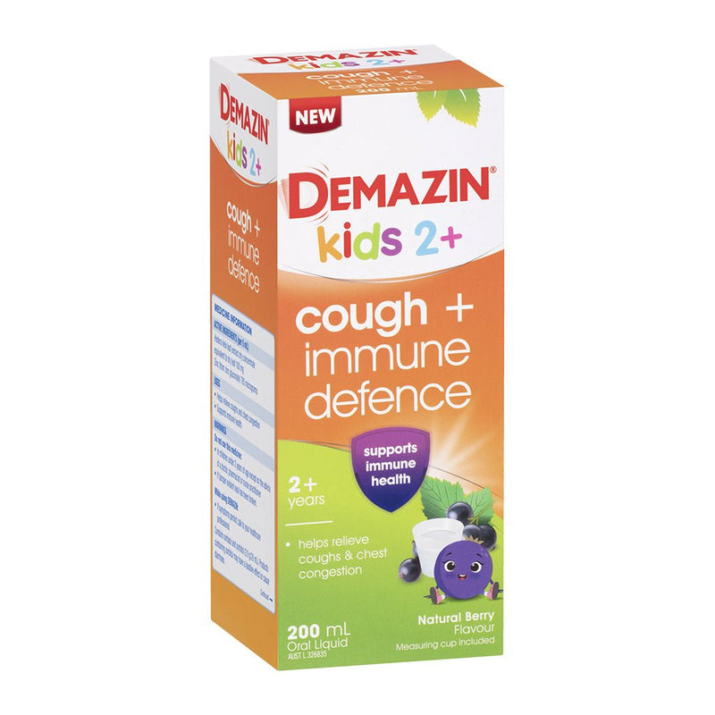 Demazin Kids 2+ Cough + Immune Defence Oral Liquid 200mL - VITAL+ Pharmacy