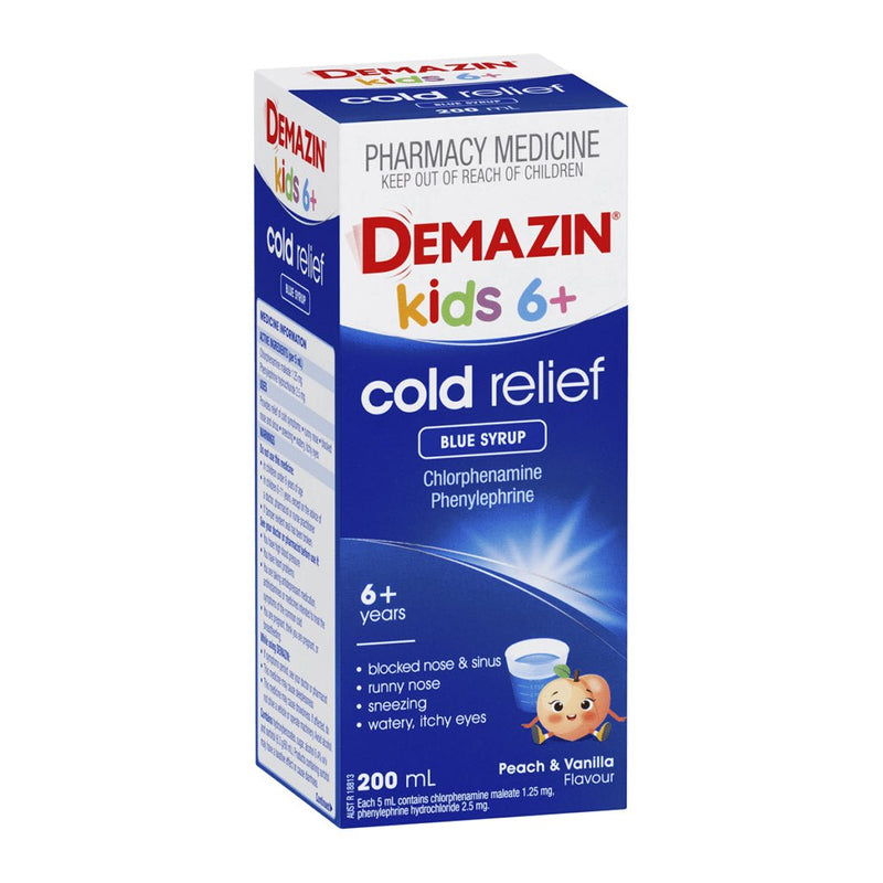 Demazin Kids 6+ Cold Relief Blue Syrup 200mL - VITAL+ Pharmacy