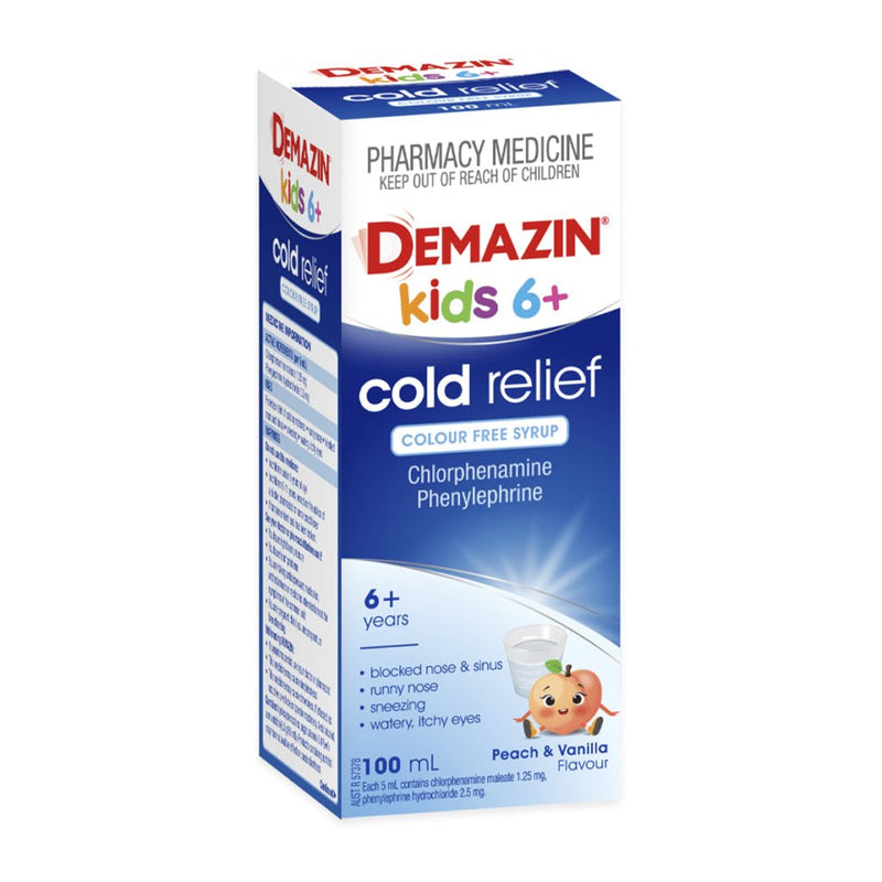 Demazin Kids 6+ Cold Relief Colour-Free Syrup 100mL - VITAL+ Pharmacy