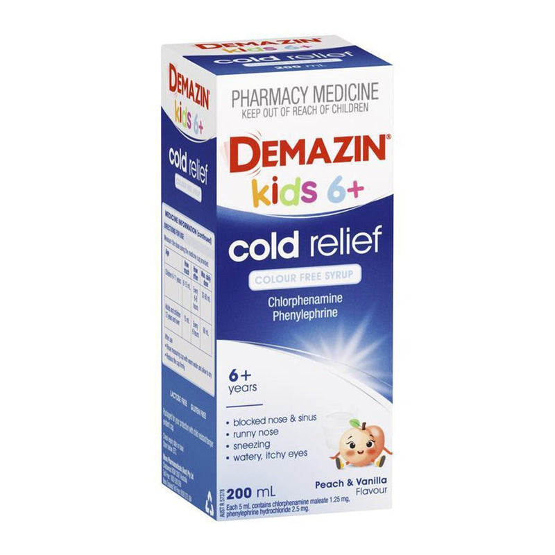 Demazin Kids 6+ Cold Relief Colour-Free Syrup 200mL - VITAL+ Pharmacy
