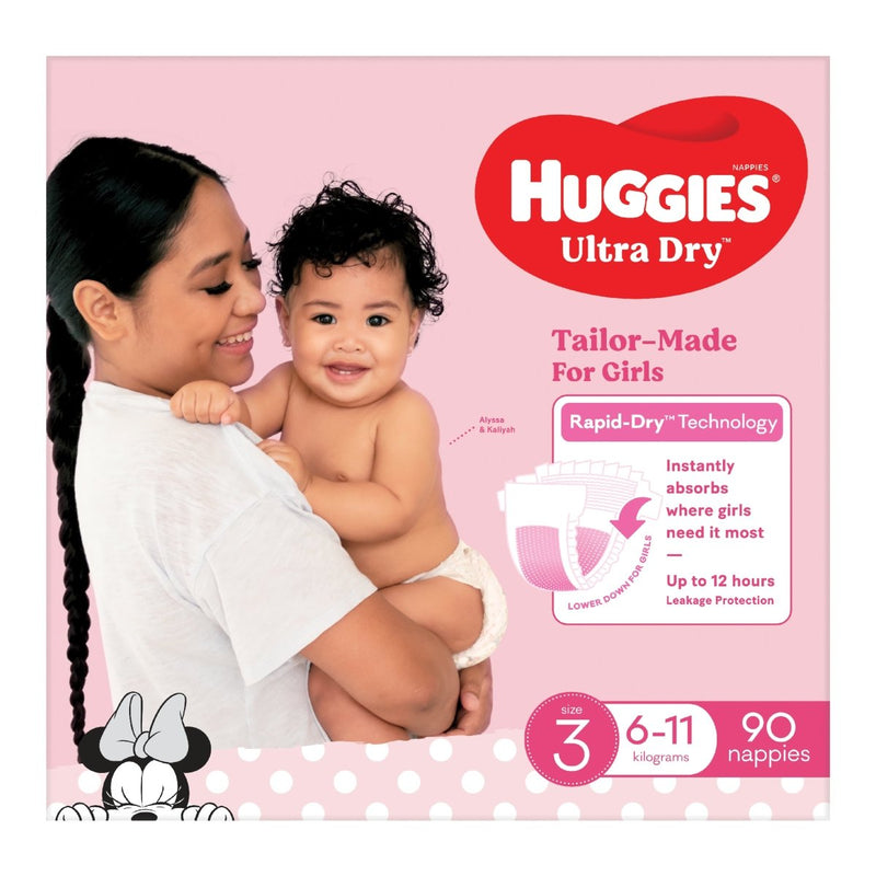 Huggies Nappies Ultra Dry Crawler Girl 90 Pack - VITAL+ Pharmacy