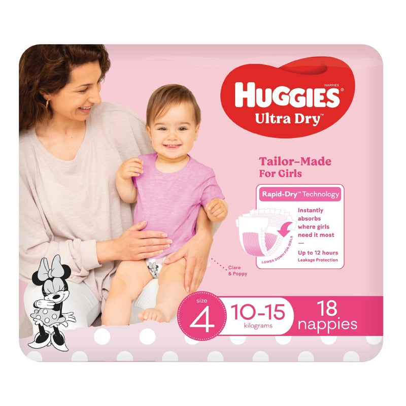 Huggies Nappies Ultra Dry Toddler Girl 18 Pack - VITAL+ Pharmacy