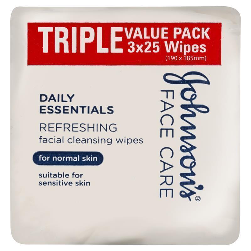 Johnson's Face Care Refreshing Facial Cleansing Wipes For Normal Skin 3 x 25 Pack - VITAL+ Pharmacy
