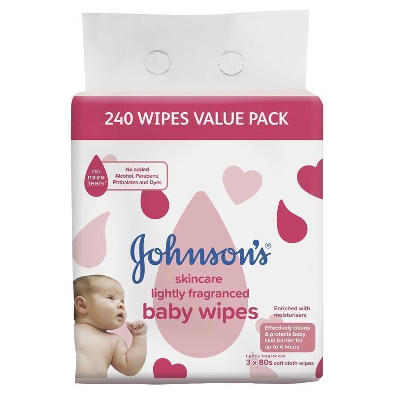 Johnson's Skincare Lightly Fragranced Baby Wipes 3 x 80 Pack - VITAL+ Pharmacy