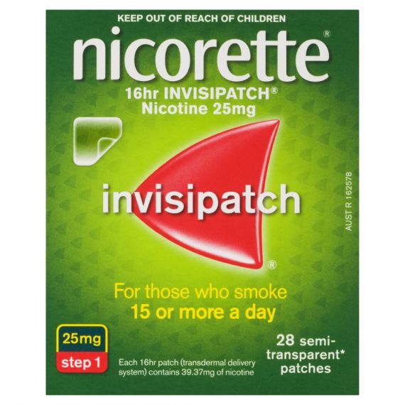 Nicorette Quit Smoking 16hr Invisipatch Step 1 25mg 28 Pack - VITAL+ Pharmacy