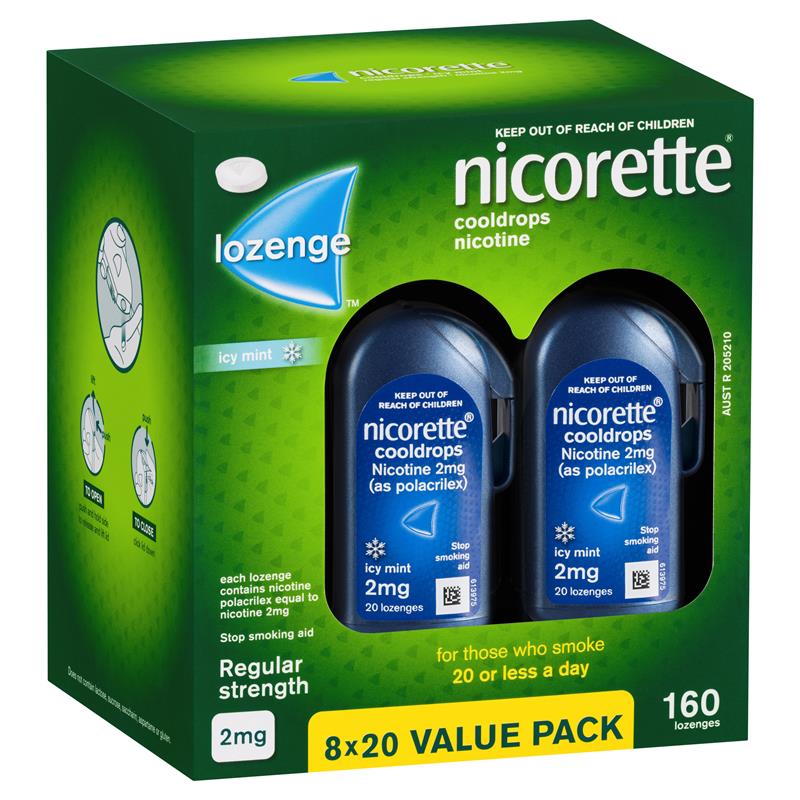 Nicorette Quit Smoking Cooldrops Lozenge 2mg Icy Mint 160 Value Pack - VITAL+ Pharmacy