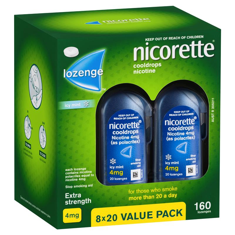 Nicorette Quit Smoking Cooldrops Lozenge 4mg Icy Mint 160 Value Pack - VITAL+ Pharmacy