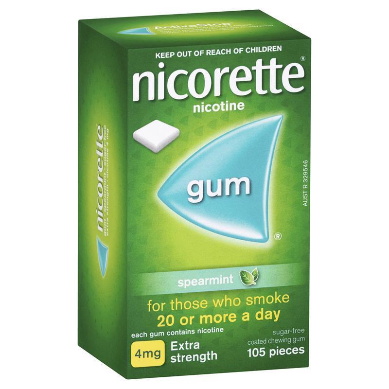 Nicorette Quit Smoking Nicotine Gum Extra Strength 4mg Spearmint 105 Pack - VITAL+ Pharmacy