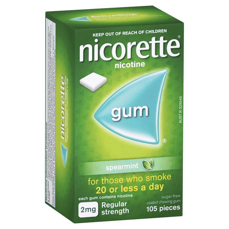 Nicorette Quit Smoking Nicotine Gum Regular Strength 2mg Spearmint 105 Pack - VITAL+ Pharmacy