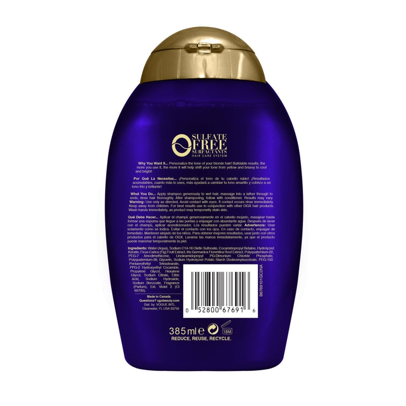 OGX Blonde Enhance + Purple Toning Shampoo For Blonde Coloured Hair 385mL - VITAL+ Pharmacy