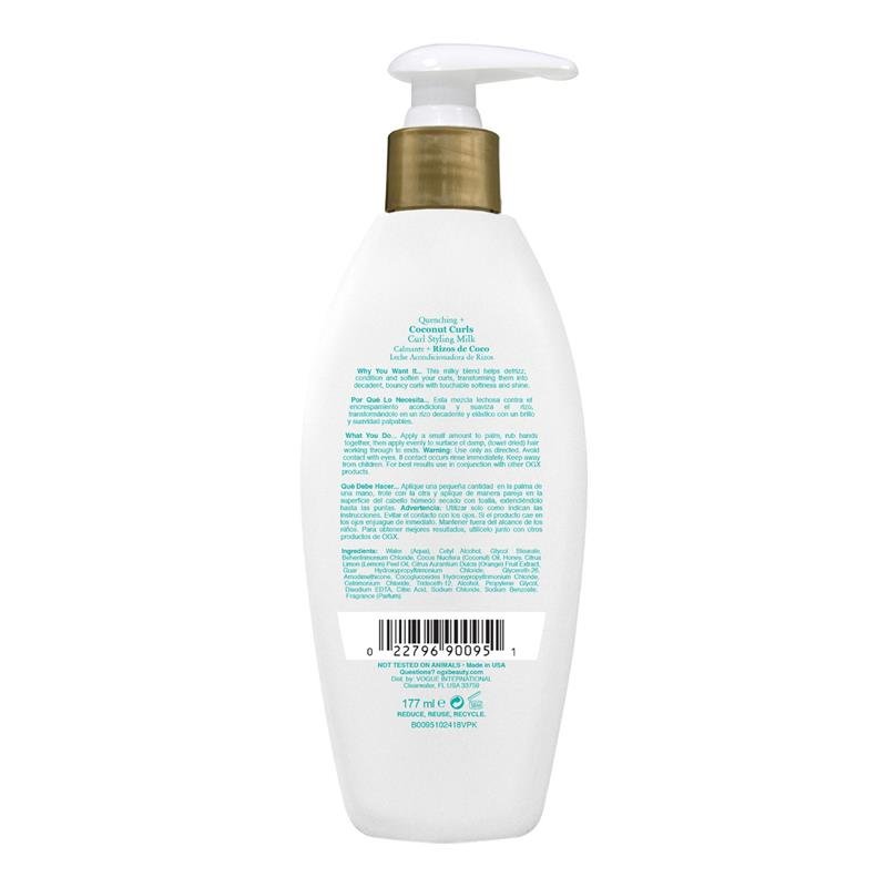 Ogx Quenching Coconut Curls Frizz Defying Curl Styling Milk For Curly Hair 177mL - VITAL+ Pharmacy