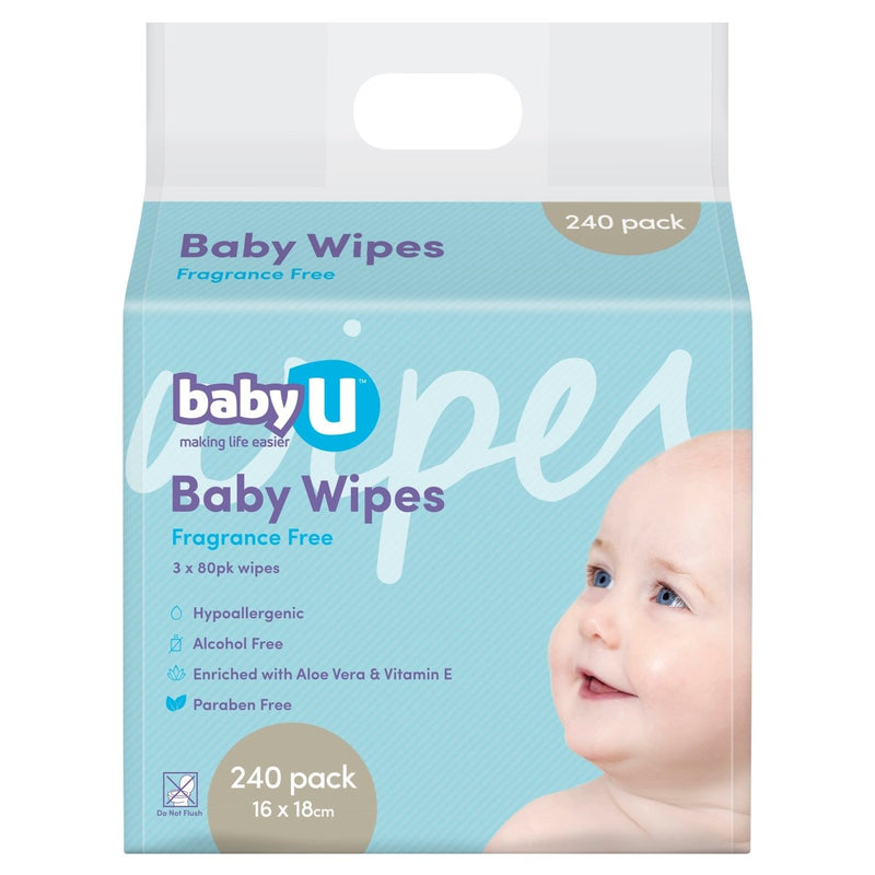 BabyU Baby Wipes Fragrance Free 240 Pack - Vital Pharmacy Supplies