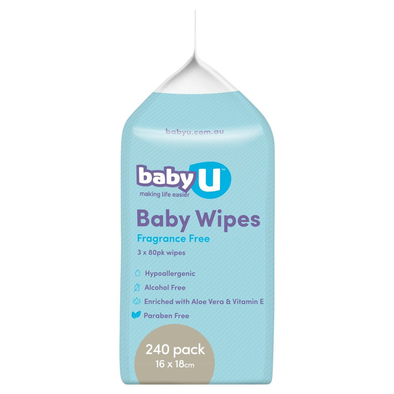 BabyU Baby Wipes Fragrance Free 240 Pack - Vital Pharmacy Supplies