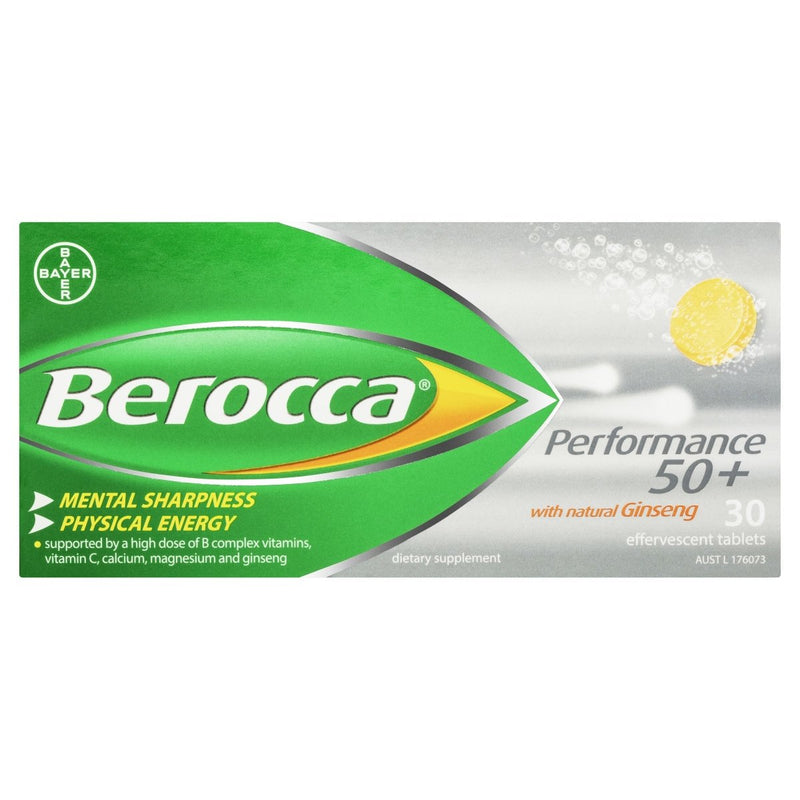 Berocca 50+ Energy Natural Ginseng Effervescent 30 Tablets - Vital Pharmacy Supplies