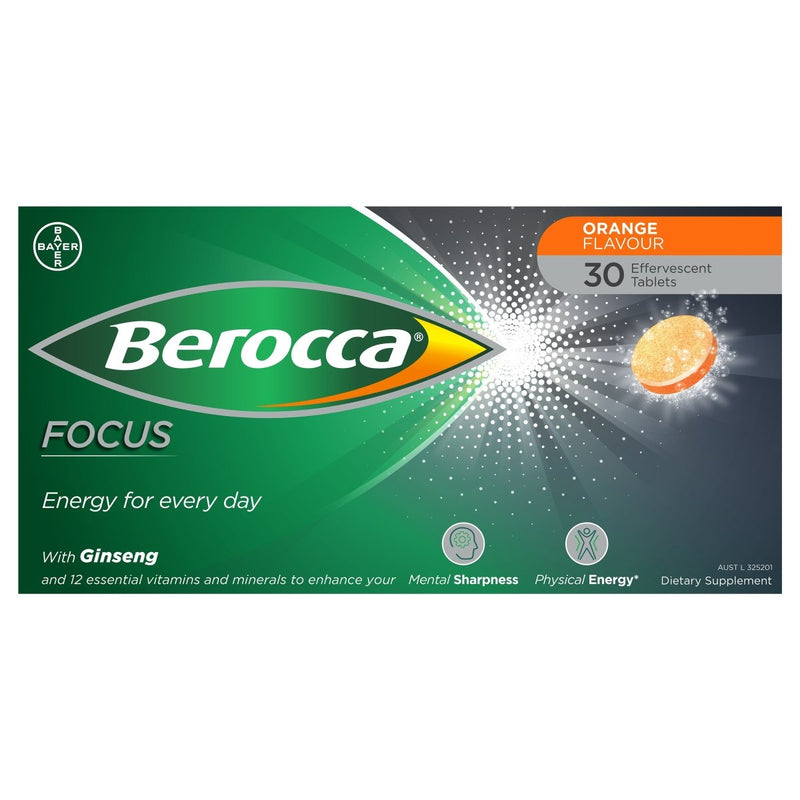 Berocca Focus Energy Ginseng Orange Effervescent 30 Tablets - Vital Pharmacy Supplies
