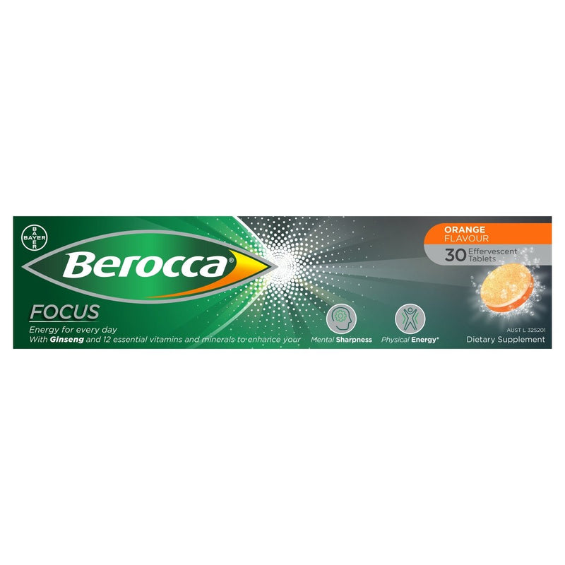 Berocca Focus Energy Ginseng Orange Effervescent 30 Tablets - Vital Pharmacy Supplies