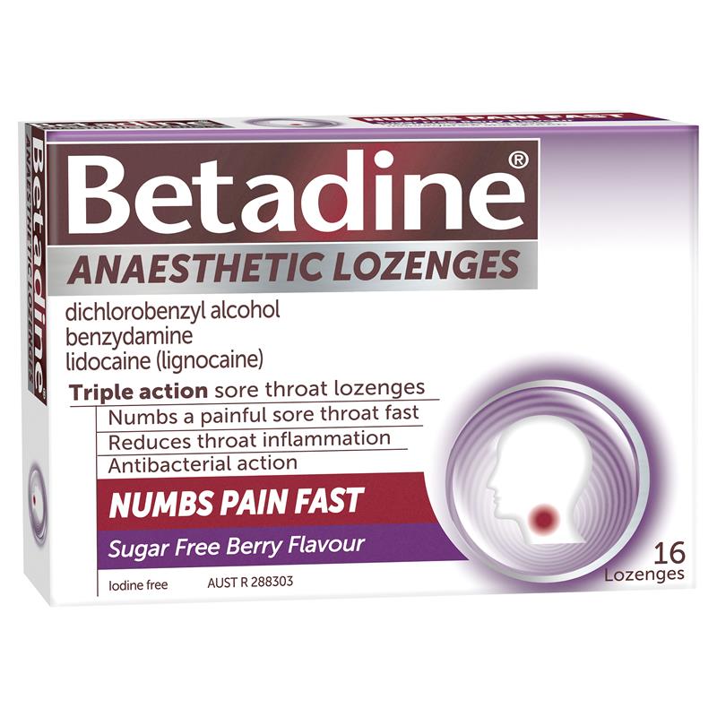 Betadine Anaesthetic Sore Throat Lozenges Berry 16 Pack - Vital Pharmacy Supplies