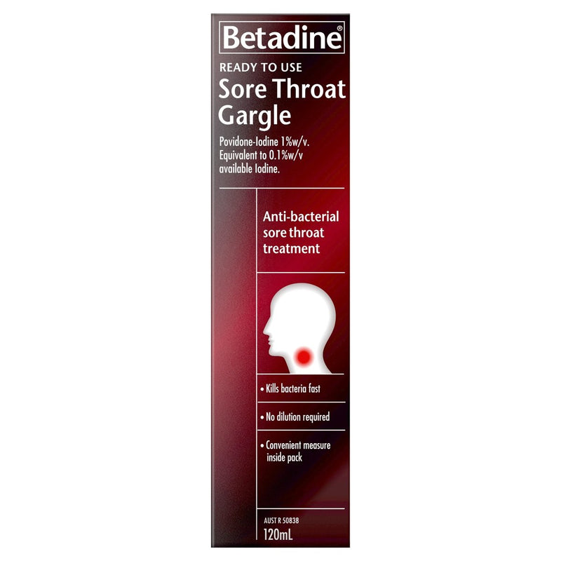 Betadine Ready to Use Sore Throat Gargle 120mL - Vital Pharmacy Supplies