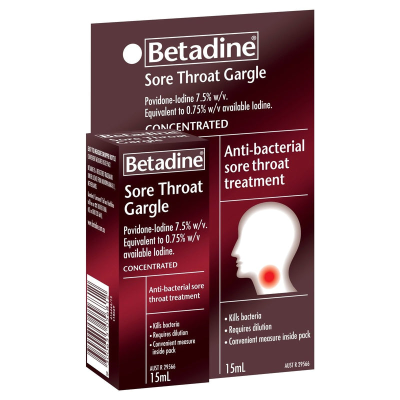 Betadine Sore Throat Gargle Concentrated 15mL - Vital Pharmacy Supplies