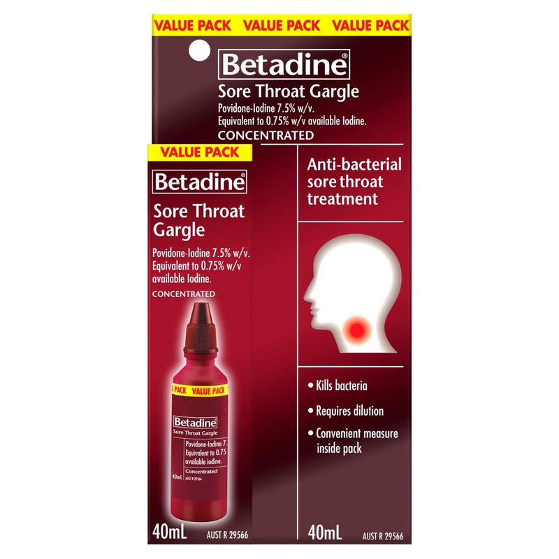 Betadine Sore Throat Gargle Concentrated 40mL - Vital Pharmacy Supplies