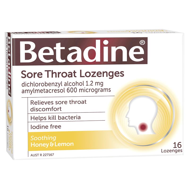 Betadine Sore Throat Lozenges Honey & Lemon 16 Pack - Vital Pharmacy Supplies
